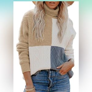 Turtleneck color block sweater